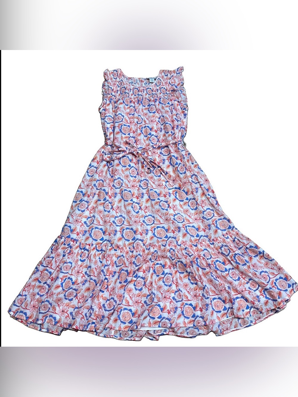 Vineyard Vines Size Medium Floral Print Maxi Dress With Tie Cotton Lined